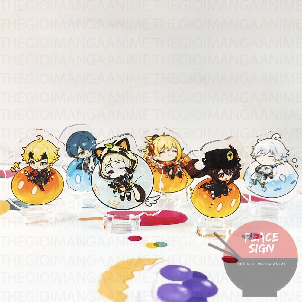 (mua 1 tặng 1) (3cm) Mô hình Standee GENSHIN IMPACT ver ÔM SLIME game chibi mica acrylic trưng bày góc làm việc