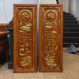 Tranh câu đối cha mẹ gỗ hương dát vàng Đài Loan 24k Bền Đẹp 2