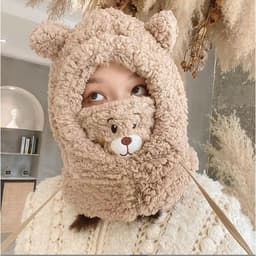 Khăn gấu kèm mũ trùm đầu len lông thỏ đáng yêu mùa đông 2