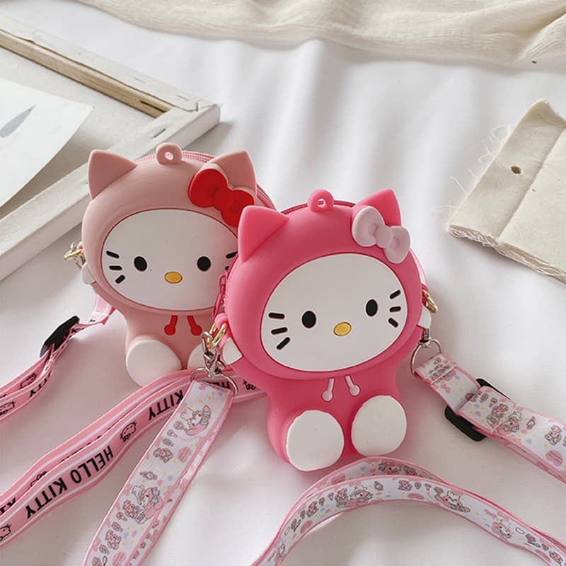 [Mới] Túi xách đeo chéo silicon hình mèo kitty thời trang dễ thương