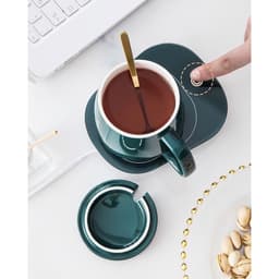 Cốc Hâm Nóng LucKy , Bộ ly sứ kèm đế điện hâm nóng trà, cafe, hâm sữa + Tặng kèm thìa vàng, hộp sang trọng 2