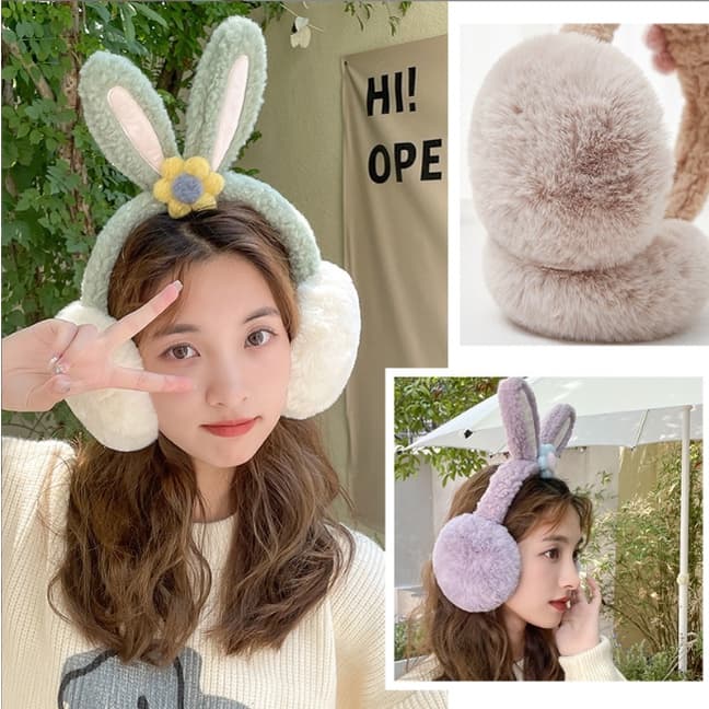 Bịt Tai Lót Lông Gấp Gọn Tiện Dụng Hình Bông Hoa Tai Thỏ Dễ Thương ( trùm tai )