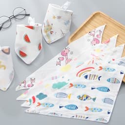 Set 5 Chiếc Khăn Yếm Tam Giác  Vải Xô 4 Lớp  Xuất Nhật Có Cúc Bấm Cho Bé 3