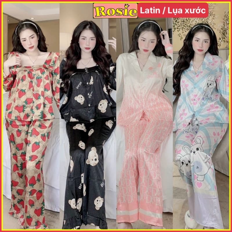 Bộ ngủ lụa LATIN /  siêu mềm mịn tay dài CAO CẤP.