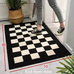 Thảm chùi chân cao cấp SỢI LEN CARO ĐEN KEM 50*80cm mật độ dệt cao, chắc chắn phong cách Châu Âu 2
