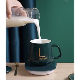 Cốc Hâm Nóng LucKy , Bộ ly sứ kèm đế điện hâm nóng trà, cafe, hâm sữa + Tặng kèm thìa vàng, hộp sang trọng 4