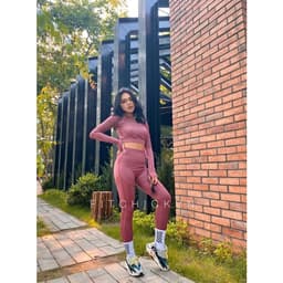 Bộ tập gym nữ, đồ tập thể thao chun dệt hồng viền 5