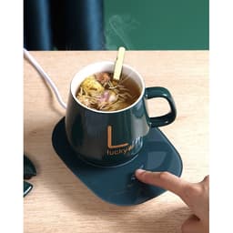 Cốc Hâm Nóng LucKy , Bộ ly sứ kèm đế điện hâm nóng trà, cafe, hâm sữa + Tặng kèm thìa vàng, hộp sang trọng 3