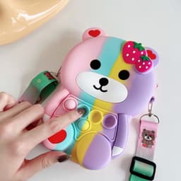 Túi đeo chéo silicon lớn hình gấu dâu bong bóng popit thời trang làm quà tặng bạn gái đựng bao lì xì 4