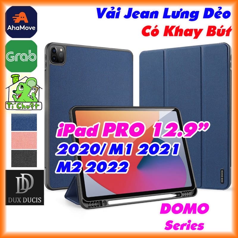 [Chính Hãng DUX DUCIS] Bao Da iPad PRO 12.9" 2020/ M1 2021/ M2 2022 DOMO Series Khay Dẻo Vải Jean Có Khay Bút