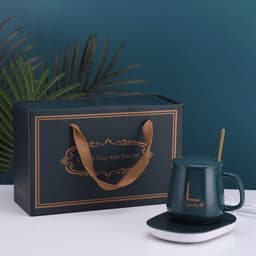 Cốc Hâm Nóng LucKy , Bộ ly sứ kèm đế điện hâm nóng trà, cafe, hâm sữa + Tặng kèm thìa vàng, hộp sang trọng 9