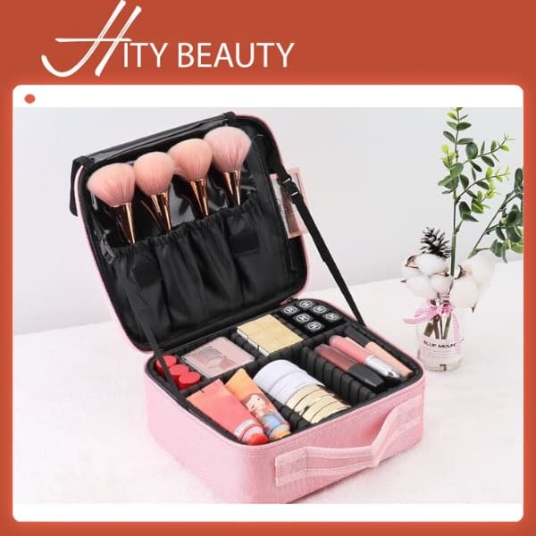 [Full màu] Cóp vải, da cao cấp, ngăn chứa đa năng linh hoạt,Makeup cá nhân khóa kéo chuyên nghiệp - Hity Beauty