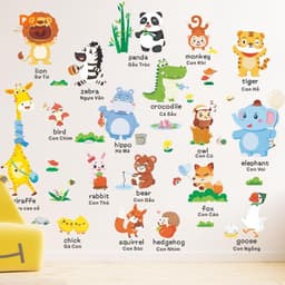 Tranh dán tường cho bé, decal dán tường học tiếng anh, động vật, dễ dán - trang trí phòng bé, bền đẹp, không bong Orange 3
