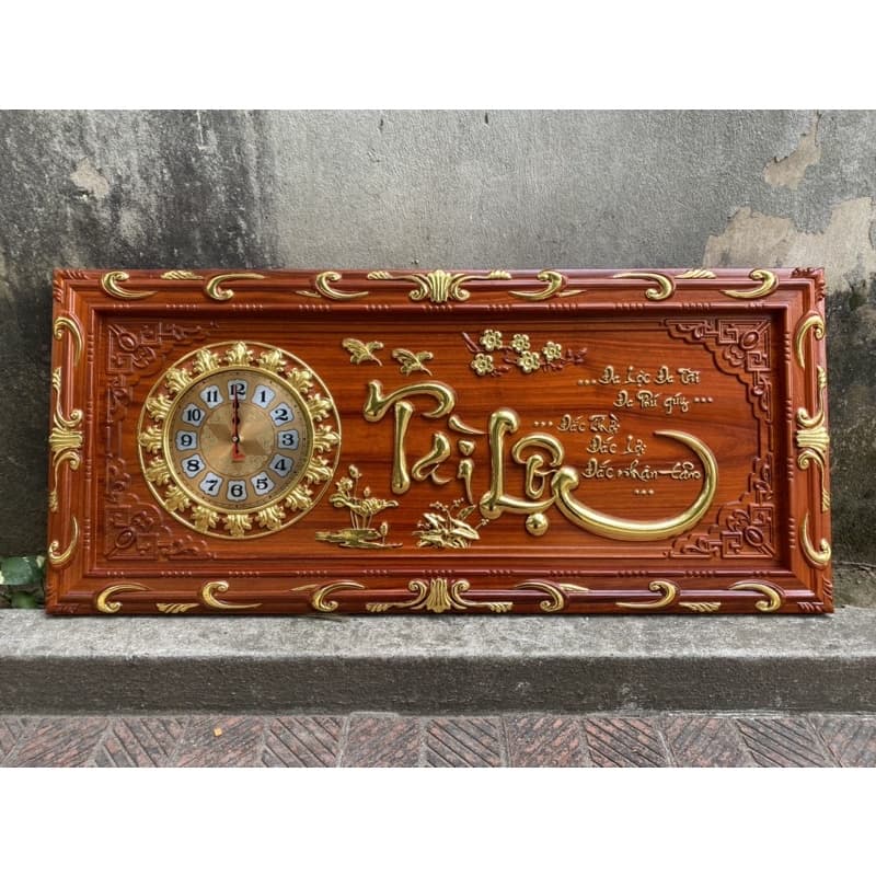 Tranh Đồng Hồ treo tường gỗ hương kích thước 48*108cm