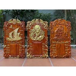 Đốc lịch treo tường gỗ hương đỏ nam phi liền khối dát vàng Dài Loan 2