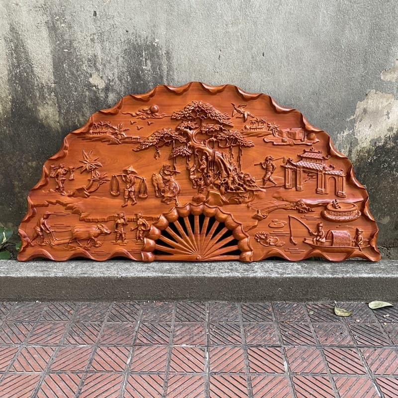 Tranh quạt đồng quê sơn pu cao cấp , treo tường phòng khách