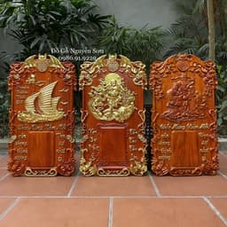 Đốc lịch treo tường gỗ hương đỏ nam phi liền khối dát vàng Dài Loan 6