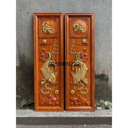 Combo tranh quạt đồng quê+đôi cá lý ngư vọng nguyệt Dát Vàng Đài Loan 24k 3