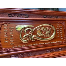 Tranh treo tường chữ tâm gỗ hương đỏ nam phi dát vàng Đài Loan 24k 4