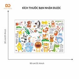 Tranh dán tường cho bé, decal dán tường học tiếng anh, động vật, dễ dán - trang trí phòng bé, bền đẹp, không bong Orange 6
