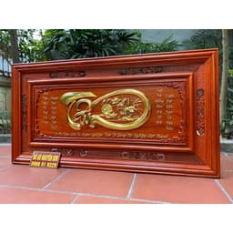 Tranh treo tường chữ tâm gỗ hương đỏ nam phi dát vàng Đài Loan 24k 2