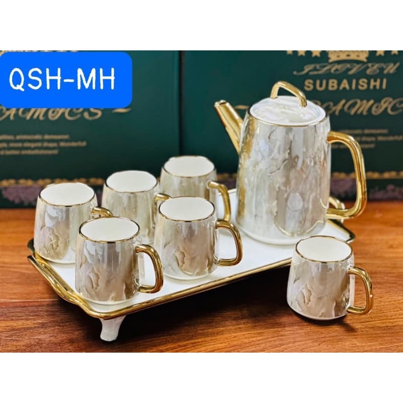 Bộ Ấm Chén gốm sứ men cầu vồng cực sang trọng trang trí Tết Huydecor