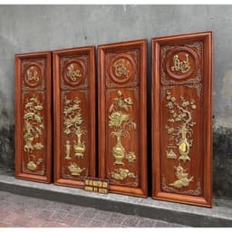 Bộ tranh tứ bình hoàn thiện dát vàng//tranh gỗ treo tường 3