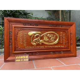 Tranh treo tường chữ tâm gỗ hương đỏ nam phi dát vàng Đài Loan 24k 3