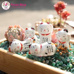 Gác đũa chặn giấy mèo bằng gốm sứ Mèo may mắn Nhật Bản phụ kiện bàn ăn hình thần tài dễ thương 1