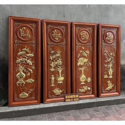Bộ tranh tứ bình hoàn thiện dát vàng//tranh gỗ treo tường 2