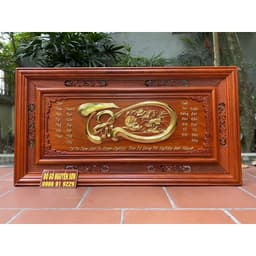 Tranh treo tường chữ tâm gỗ hương đỏ nam phi dát vàng Đài Loan 24k 1