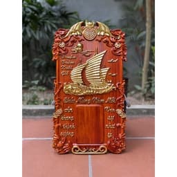 Đốc lịch treo tường gỗ hương đỏ nam phi liền khối dát vàng Dài Loan 5