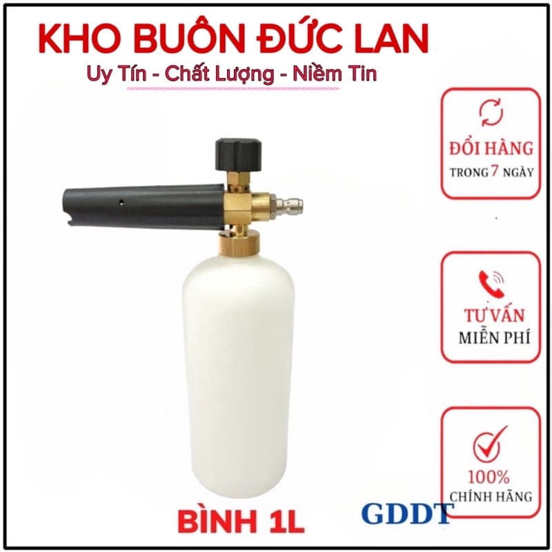 Bình Phun Tạo Bọt Tuyết 1000ml + Súng Rửa Xe Áp Lực Ren 22mm ( Tặng Kèm Béc Mỏ Vịt )