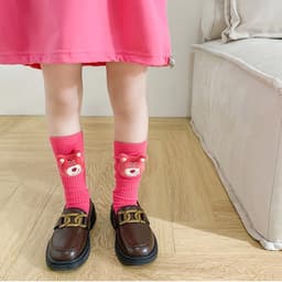Tất Bốt cao cổ Gấu dâu cho Bé Gái, Tất Trẻ Em 100% Cotton Xuất Nhật Siêu Mềm Mịn 6