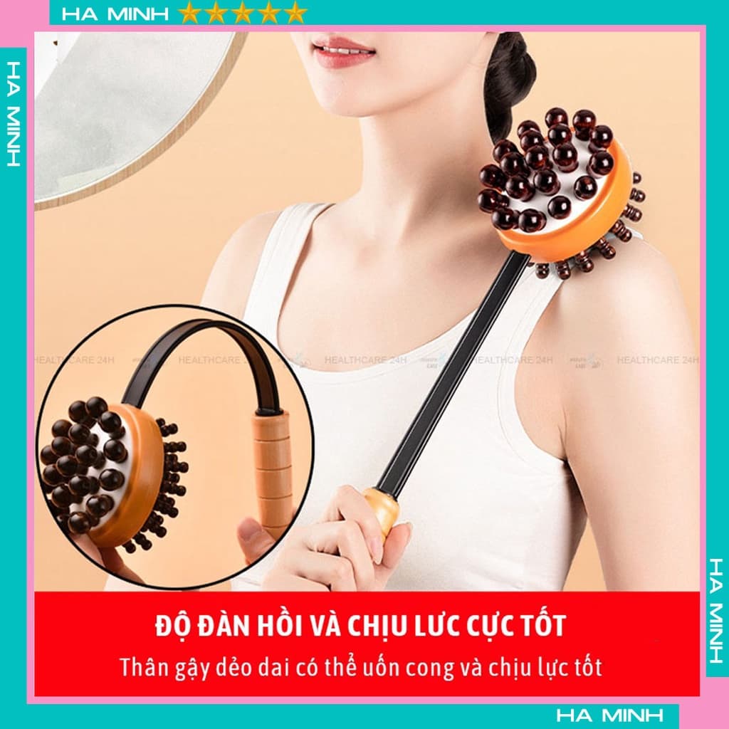Gậy đấm lưng bằng gỗ massage gãi ngứa cơ thể, Heathcare24h M104, cây đấm lưng thư giãn đa năng, tay cầm chắc chắn