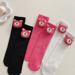 Tất Bốt cao cổ Gấu dâu cho Bé Gái, Tất Trẻ Em 100% Cotton Xuất Nhật Siêu Mềm Mịn 4