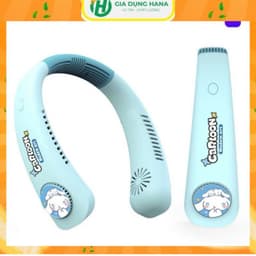Quạt Đeo Cổ Mini Không Cánh Tích Điện Hình Thỏ Hồng - Gấu Trúc - Cinimoll ,3 Chế Độ Kèm Cap Sạc USB Tiện Lợi 1