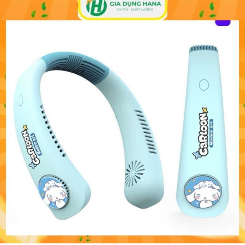 Quạt Đeo Cổ Mini Không Cánh Tích Điện Hình Thỏ Hồng - Gấu Trúc - Cinimoll ,3 Chế Độ Kèm Cap Sạc USB Tiện Lợi