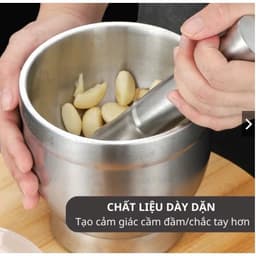 Bộ Chày Cối Inox 304 Có Nắp Đậy, Chày Cối Nguyên Khối Dã Đồ Cực Nhuyễn Mịn Tiện Lợi Cho Gia Đình 8