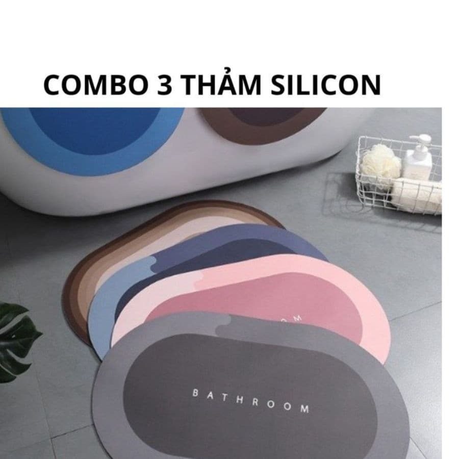 COMBO 3 tấm lau chân silicon ngẫu nhiên siêu thấm hút, chống trơn trượt decor nhà tắm