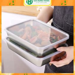 Combo 5 hộp đựng thực phẩm inox 304 cỡ lớn, Khay inox đựng thực phẩm lạnh có kèm nắp đậy 1