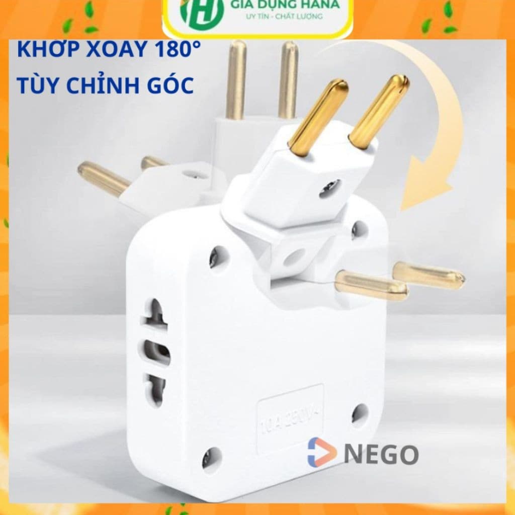 Ổ cắm chia điện 2500W xoay 180 độ 2 phiên bản chân tròn dẹt với màu đen trắng xanh hồng