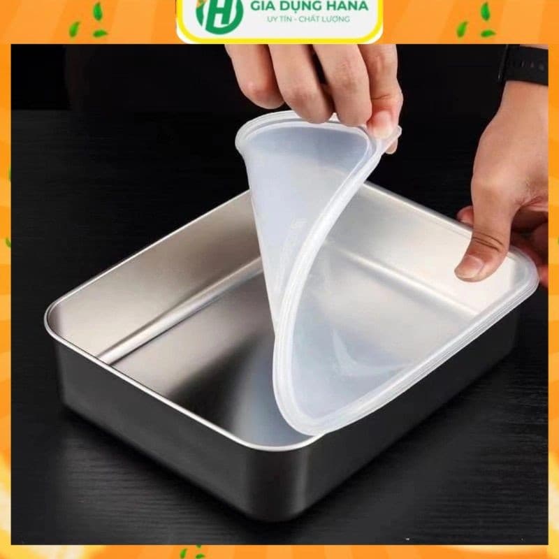 Combo 5 hộp đựng thực phẩm inox 304 cỡ lớn, Khay inox đựng thực phẩm lạnh có kèm nắp đậy