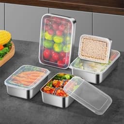 Combo 5 hộp đựng thực phẩm inox 304 cỡ lớn, Khay inox đựng thực phẩm lạnh có kèm nắp đậy 8