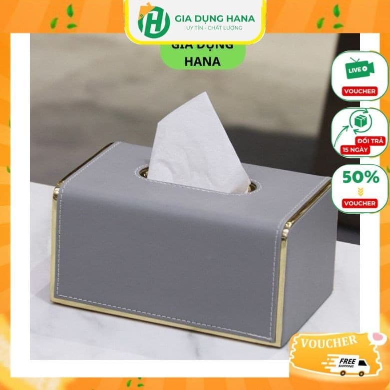 Hộp đựng giấy ăn bọc da cao cấp hình chữ nhật, Hộp đựng khăn giấy ăn để bàn sang trọng, tiện lợi