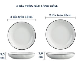 Bộ Bát Đĩa Trắng Viền Đen Gochy Đủ Món Chất Liệu Gốm Sứ Ceramic cao cấp chịu nhiệt tốt,decor trang trí bàn ăn sang trọng 5