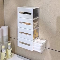 Hộp đựng tăm bông/bông tẩy trang màu trắng trong suốt treo tường đa năng 1