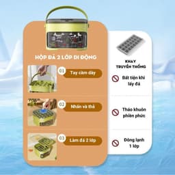 Hộp Làm Đá Viên Thông Minh 2in1, Khay Đá Tủ Lạnh Kèm Hộp Đựng Nắp Nhấn Lấy Đá Tự Động 3