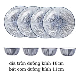Bộ Bát Đĩa Gốm Sứ Sọc Xanh ManDaLa - Phong Cách Nhật Cổ sang trọng 4