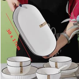 [ HANA ] Bộ Bát Trắng Viền Đen Đế Vuông kiểu dáng mới 2025 - mang phong cách hiện đại 5
